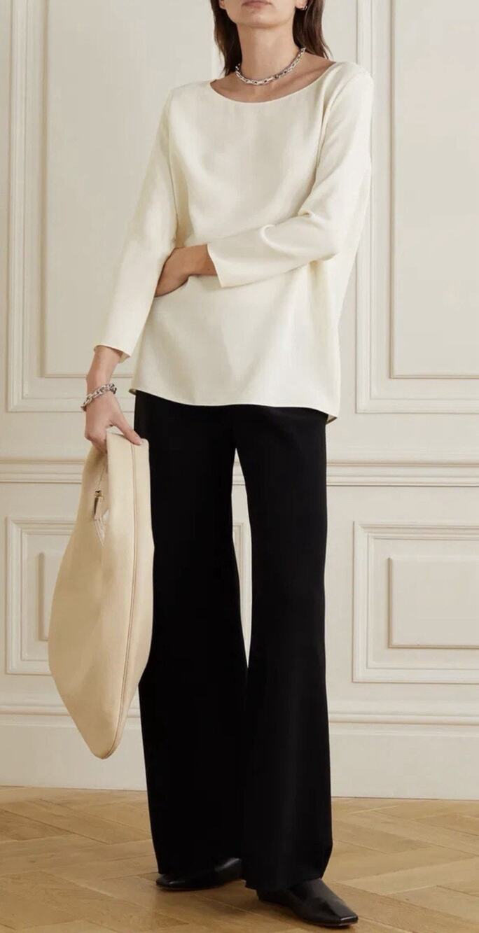 The Row Penny Crepe Top Size 6 Bateau Elegant Luxury Cream 3/4 Sleeve Italy